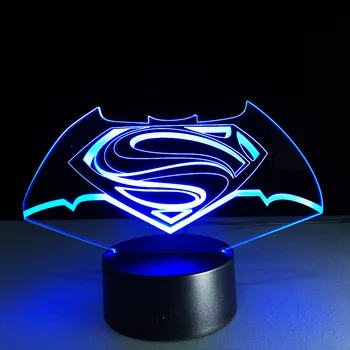 

New Colorful Visual Stereo Lamp Superman vs Batman LED Touch Gradient Changing 3D Lamp Creative Energy-saving Lamps USB Light