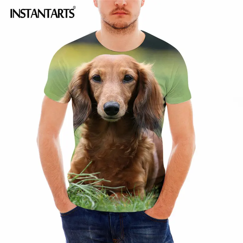 INSTANTARTS Long haired Dachshund Pattern Male Tops Tee Shirt Casual O