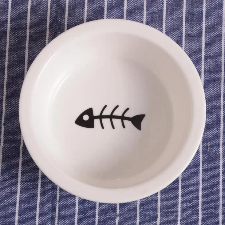 TECHOME новые милые узоры керамическая миска для домашних животных милая миска для кошек миска для воды миска для собак питейная чашка для еды Круглая Керамическая миски-кормушки - Цвет: Fish Bone