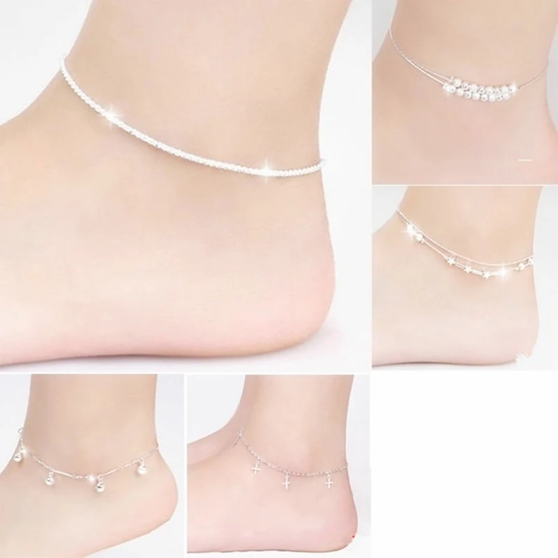 

Vintage Silver Christian Cross / Stars / Bead / Bell Anklet Chain Ankle Bracelet Foot Jewelry for Women Girls Decoration