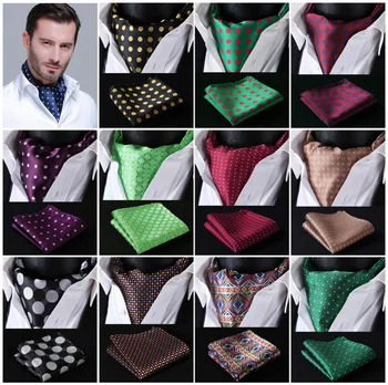 

Polka Dot 100%Silk Ascot Pocket Square Cravat, Casual Jacquard Dress Scarves Ties Woven Party Ascot Handkerchief Set #A5