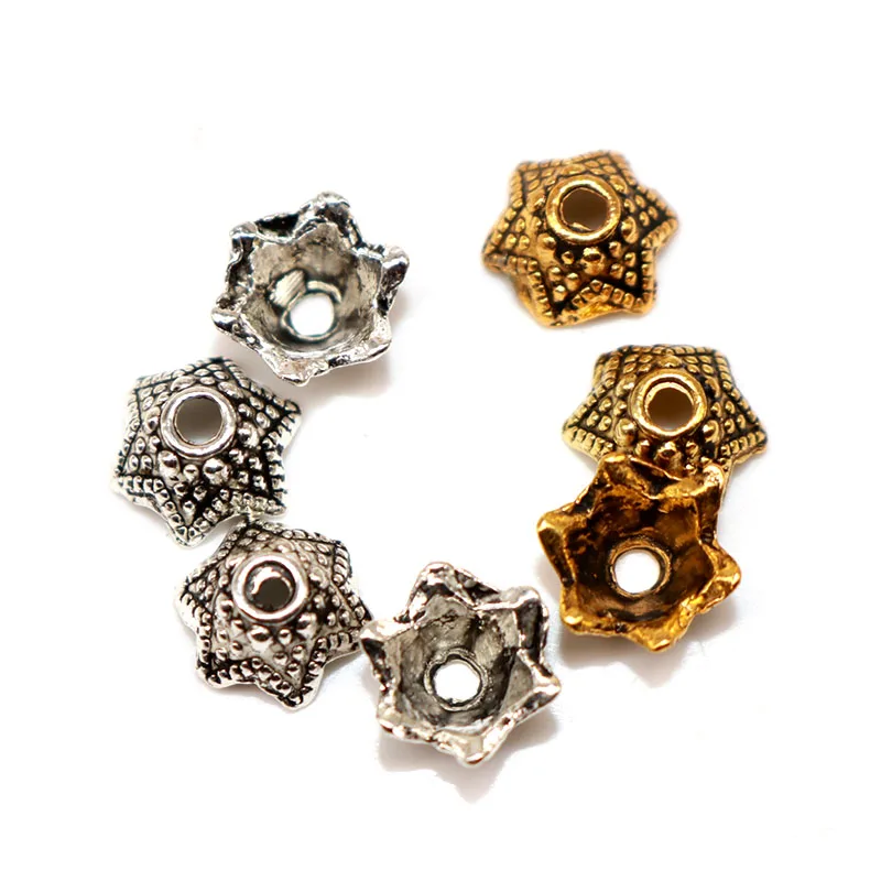 

200pcs/lot Tibetan Silver Plated Alloy Bead Caps Six Petals Flower Beads End Caps Charms Handmande For Jewelry Findings 6mm