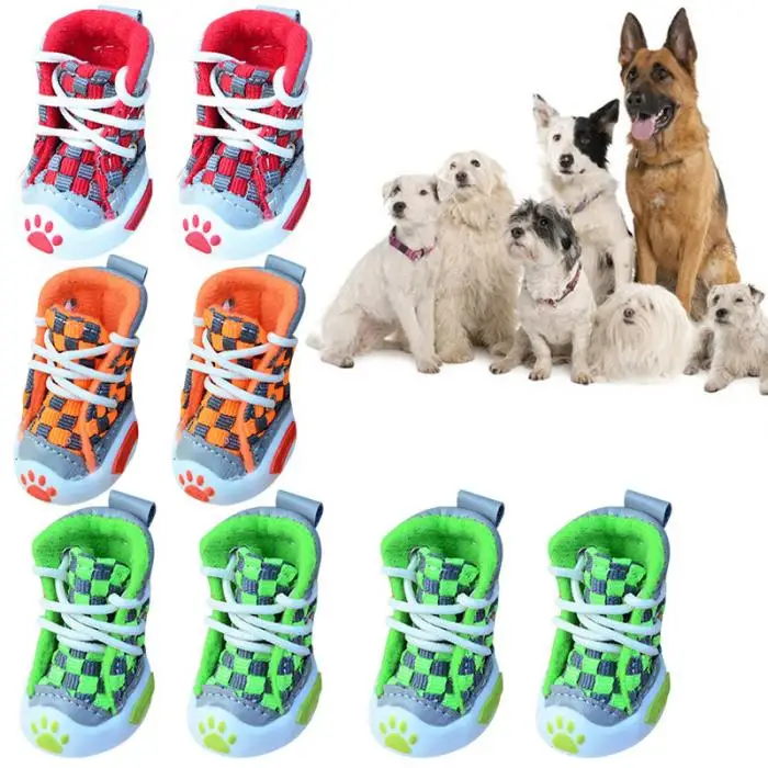 4 Pcs/Set Winter Pet Shoes Waterproof Anti-slip Warm Small Cat Dog Puppy Lace-up Rain Snow Boots Store