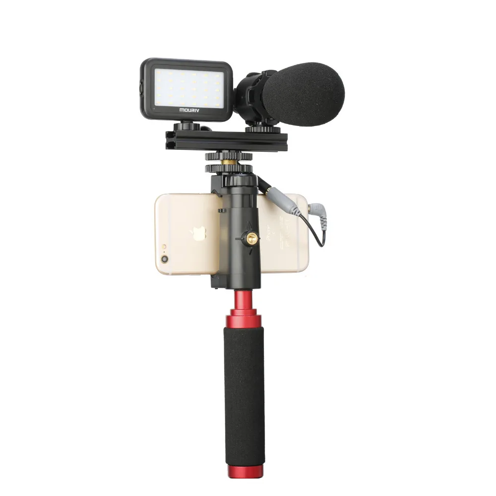Saramonic Mouriv PV-1 Smartphone Video Kit with Grip Rig Pro Stereo Microphone LED Light &amp Wireless Remote - for iPhone |