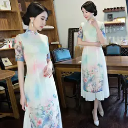 Бесплатная доставка китайское традиционное платье китайское платье Ципао короткий рукав Для женщин современные платье Чонсам для