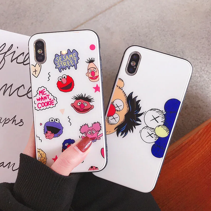 

high quality Toughened glass Cute cartoon Sesame Street Phone Case for iphone 6 6s 6splus 7 8 plus X XR XS MAX cover Capa Fundas