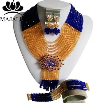 

Fashion Nigeria Wedding african beads jewelry set Gold Champagne Crystal necklace Bridal Jewelry sets Free shipping GG-350