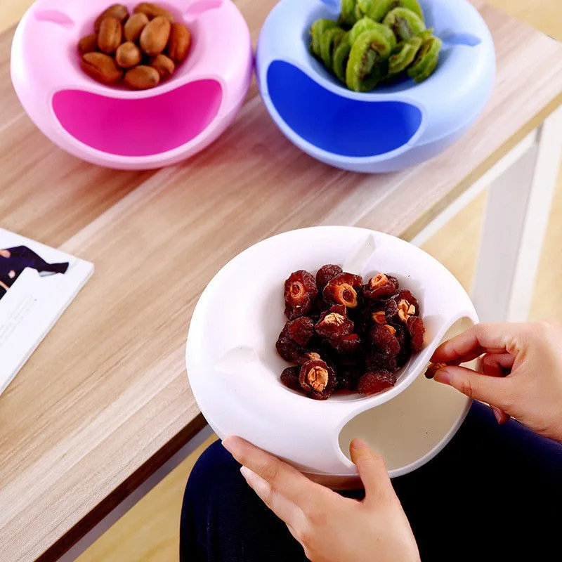 

Multifunctional Circular Plastic Double Deck Snacks Food Storage Box Tabletop Nutshell Storage Box Organizer Holder