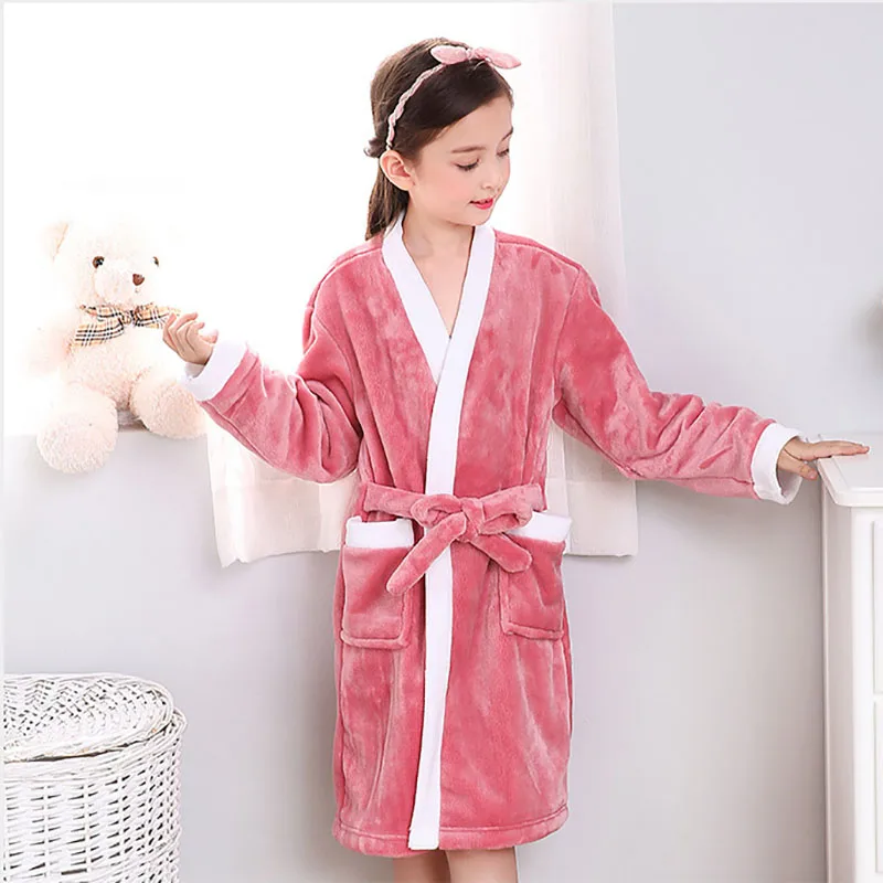 Kaufen Winter Kinder Bademantel Fleece Roben Für Jungen Solide Mädchen Pyjamas Warme Kinder Pyjama Teenager Bad Robe Schwimmen Kleidung