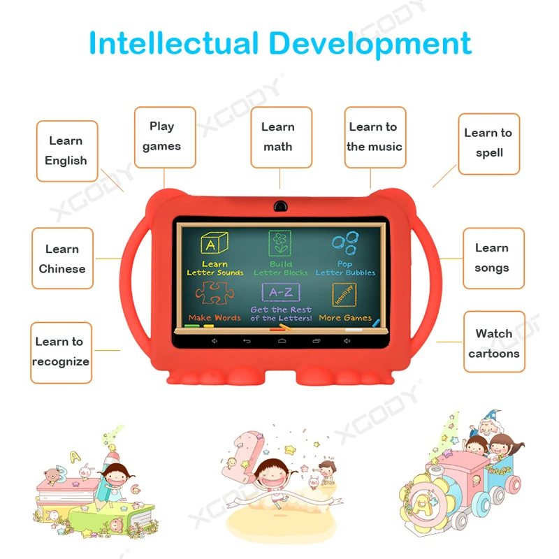 Günstige XGODY Neue 7 inch Kinder Tablet PC Android 8.1 1GB 16GB 1024*600 HD Bildschirm Tabletten Mit Stand silikon Fall Abdeckung Für Kinder WiFi