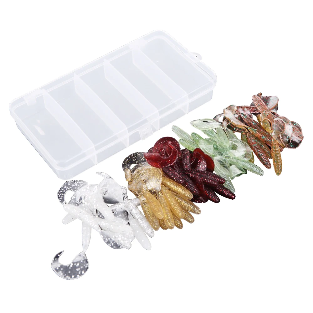 

New 50Pcs Simulation Worms Fishing Lures Bionic Single Tail Soft Baits Fishy Smell with Plastic Fishing Tackle Box