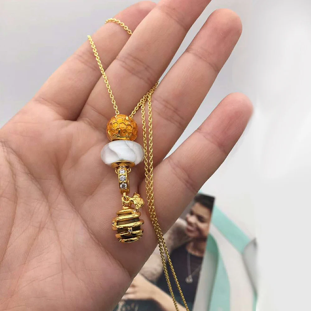 

CHAMSS 2019 Original 1:1 New Sweet As Honey Necklace Set Women's 925 Sterling Silver Fit Mom Girlfriend Romantic Birthday Gift