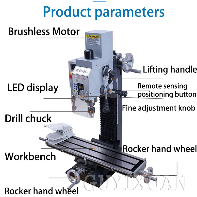 Мини-сверлильный и фрезерный станок GUYX 750 Вт, многофункциональный Рабочий стол, сменный стол, бесщеточный мотор, шпиндель, обработка металла