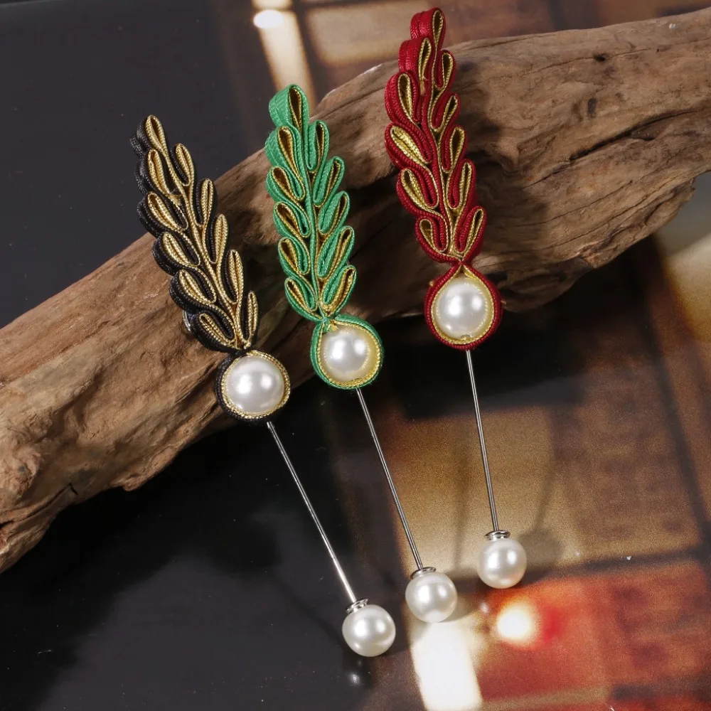 Mdiger Bussiness Long Brooches Pins Men Women Handmade Woven Wheat Rice