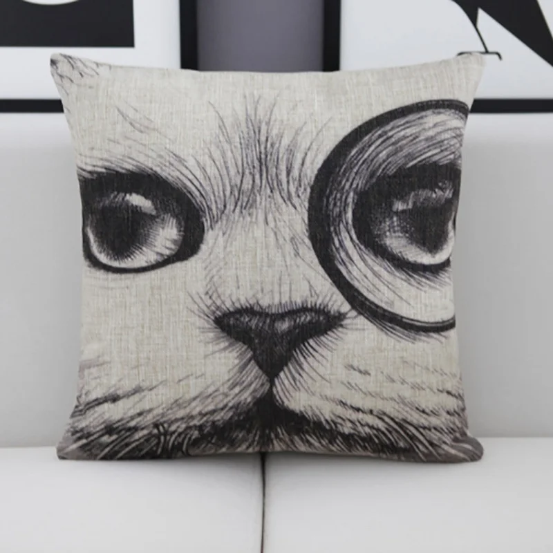 Black And White Cute Cat Face Throw Pillows Bowtie Dog Home Decoration