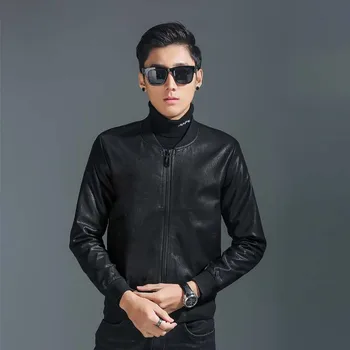 

Men Bomber Leather Jacket Fashion Motorcycle PU Leather 2019 New O-neck Fighter Pilot Outerwear Man's Faux Leather Coat JK8080