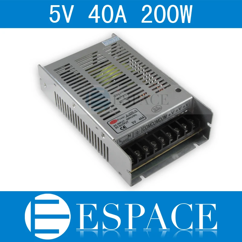 

Best quality 5V 40A 200W Switching Power Supply Driver for LED Strip AC 100-240V Input to DC 5V free shipping