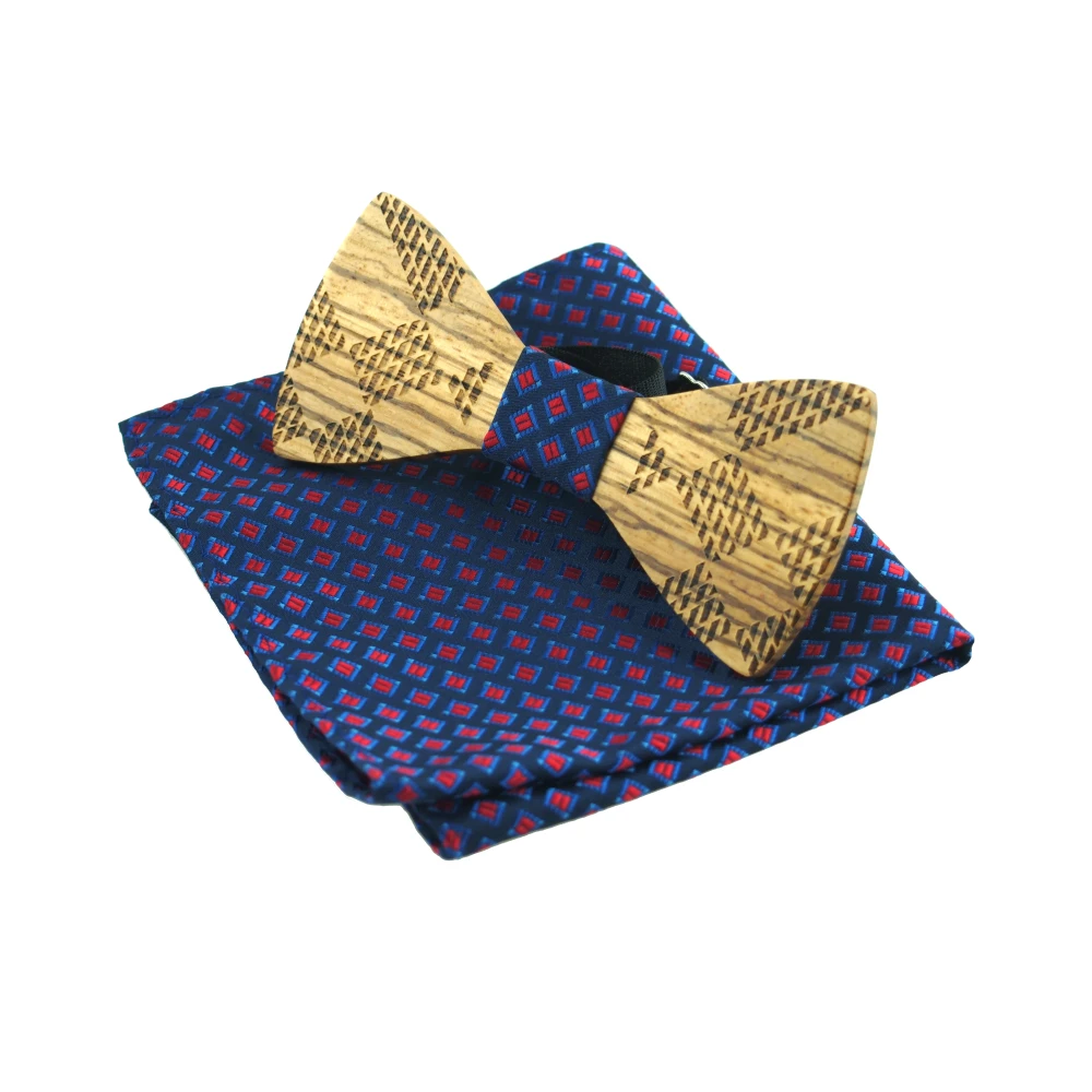  Marriage Wood Bow Tie Handkerchief Set Collar Bowties for Men Wedding Pocket Square Handkerchiefs S