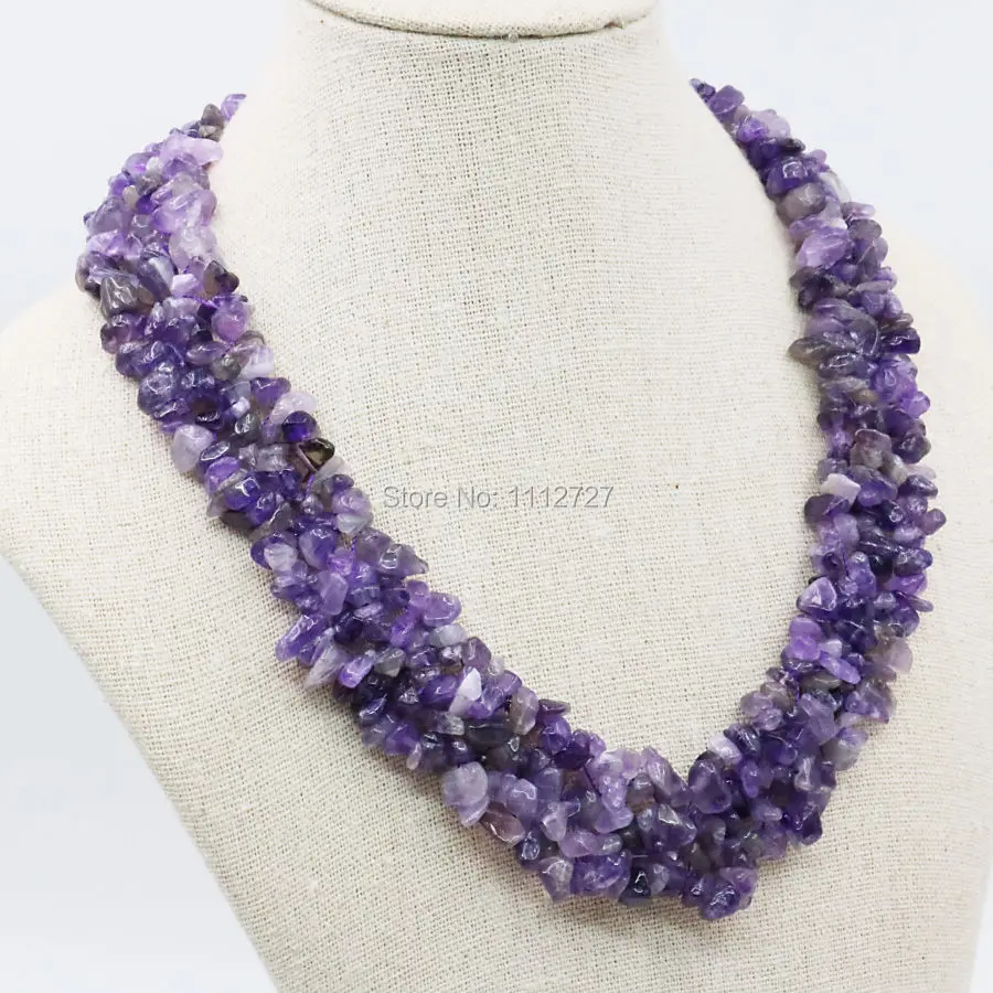 Irregular Purple Agates Onyx Beads 3Rows Necklace Chain Jewelry Party Gift 18inch Lucky Semi Finished Stones Accessories Fitting