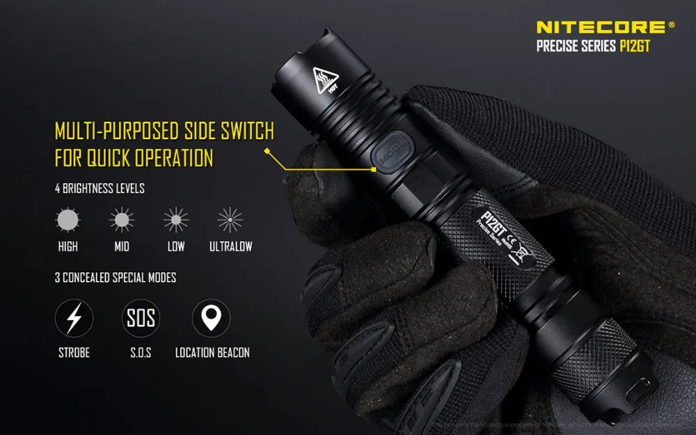 NITECORE P12GT фонарик с Nitecore Nl188 3200 мАч 18650 батареи 7 режимов CREE XP-L Здравствуйте V3 светодио дный 1000 люмен 320 м Луч расстояние