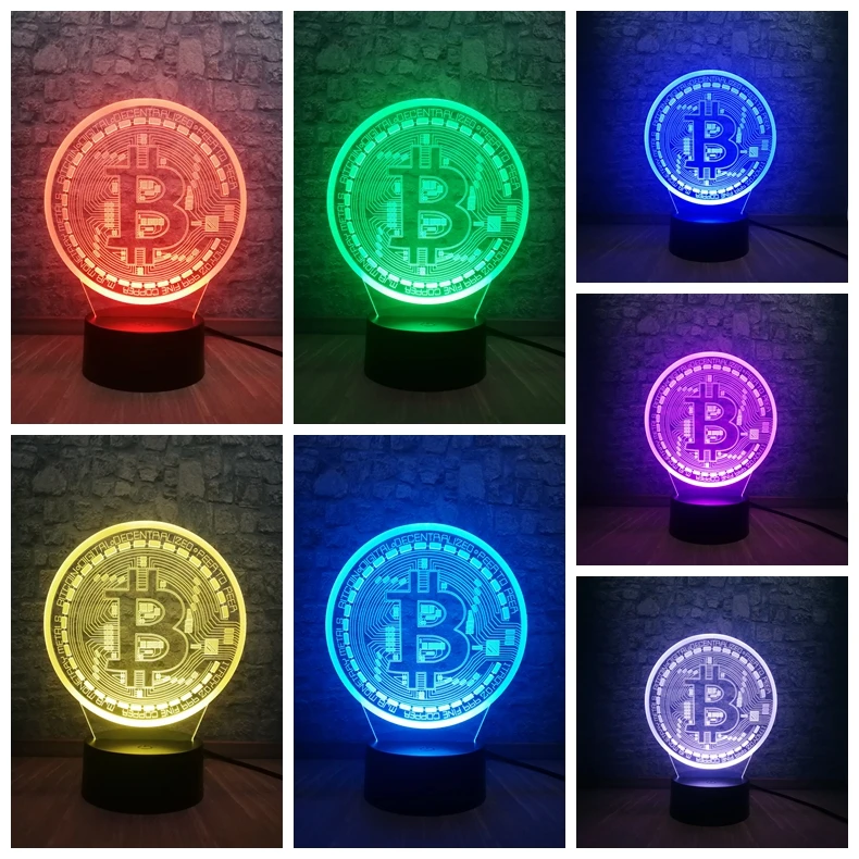 Акриловая Биткоин Mixcolor 3D лампа Настроение Ночной светильник RGB светодиодный ing USB