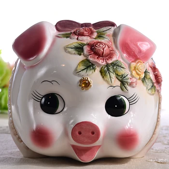 

ceramic cute pink pig piggy bank home decor crafts room decoration objects ornament porcelain animal figurines gift for girls