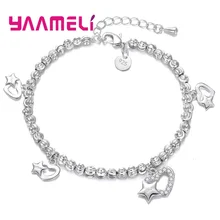 Pulseira Feminina, 925 пробы, серебряные ювелирные изделия, высокое качество, браслет, браслеты для женщин, звезда, сердце, кулон, цирконий, камень