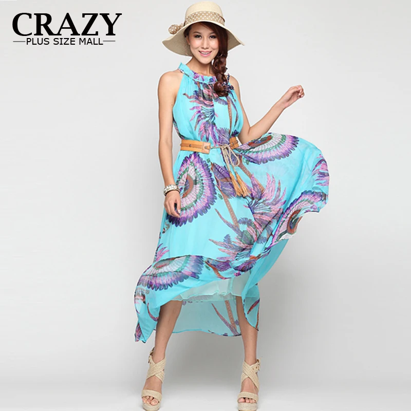 

Bohemia Dress Summer 2019 Women Plus Size Clothing 6XL 5XL 4XL Ladies Printed Long Yellow Blue A-line Chiffon Beach Maxi Dresses