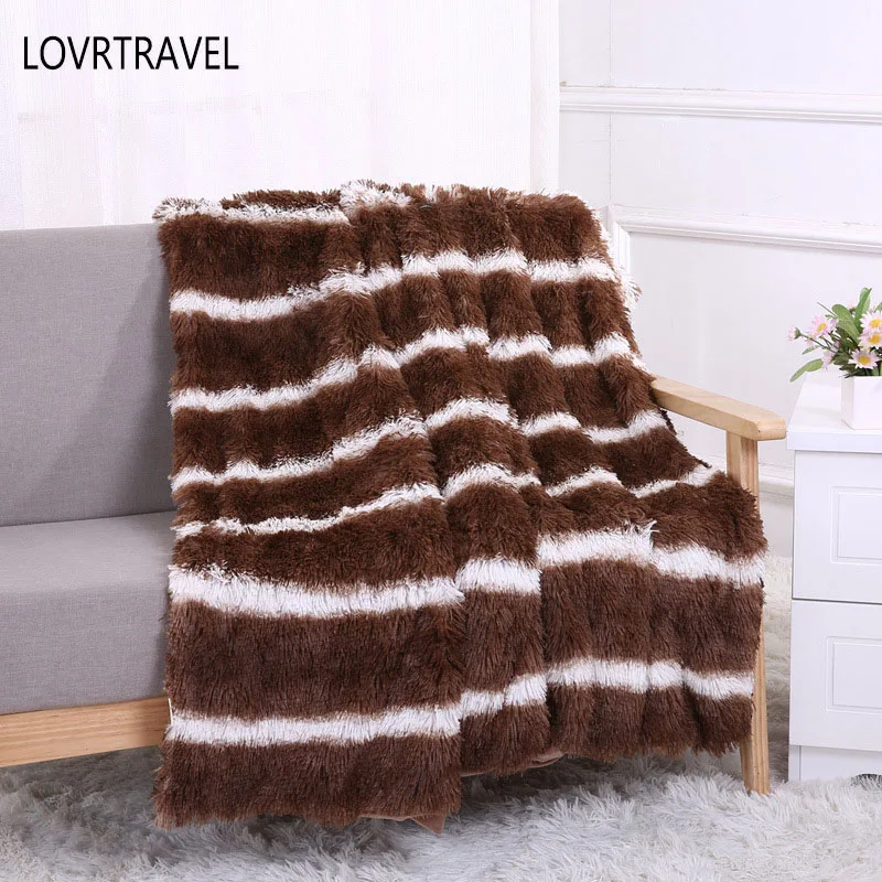

LOVRTRAVEL Fleece Throw Blankets on The Bed Fluffy Hall Plaid Stripe Decorative Blanket on The Sofa Bedspreads for Bed 160x200cm