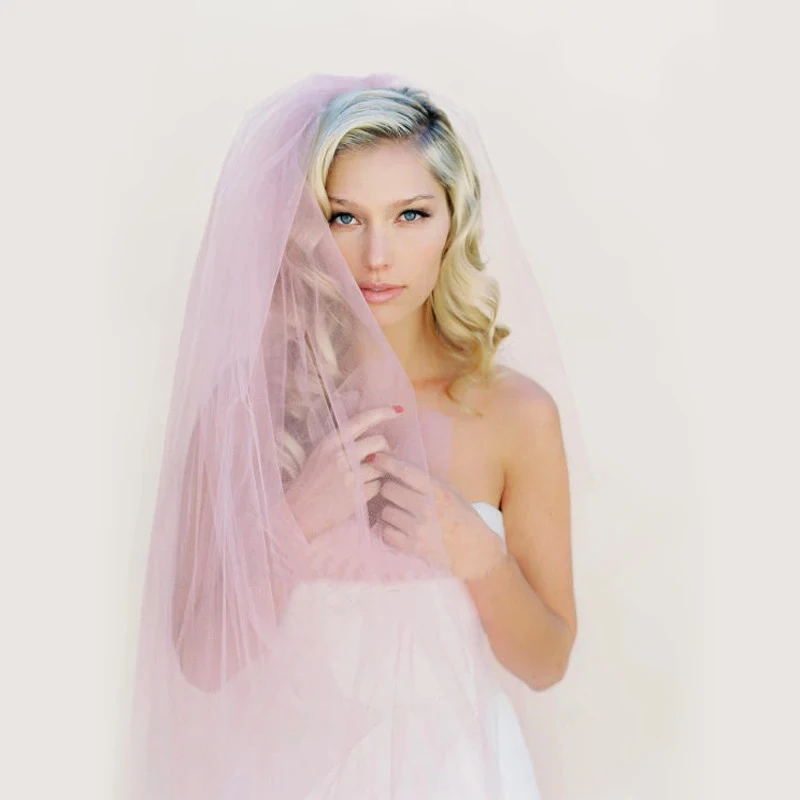 6 Meters Wedding Picture Party Bridal Extra Long 6M Light Pink Soft Mesh Tulle Lace Veil Women Bride Veils 600CM Without Comb