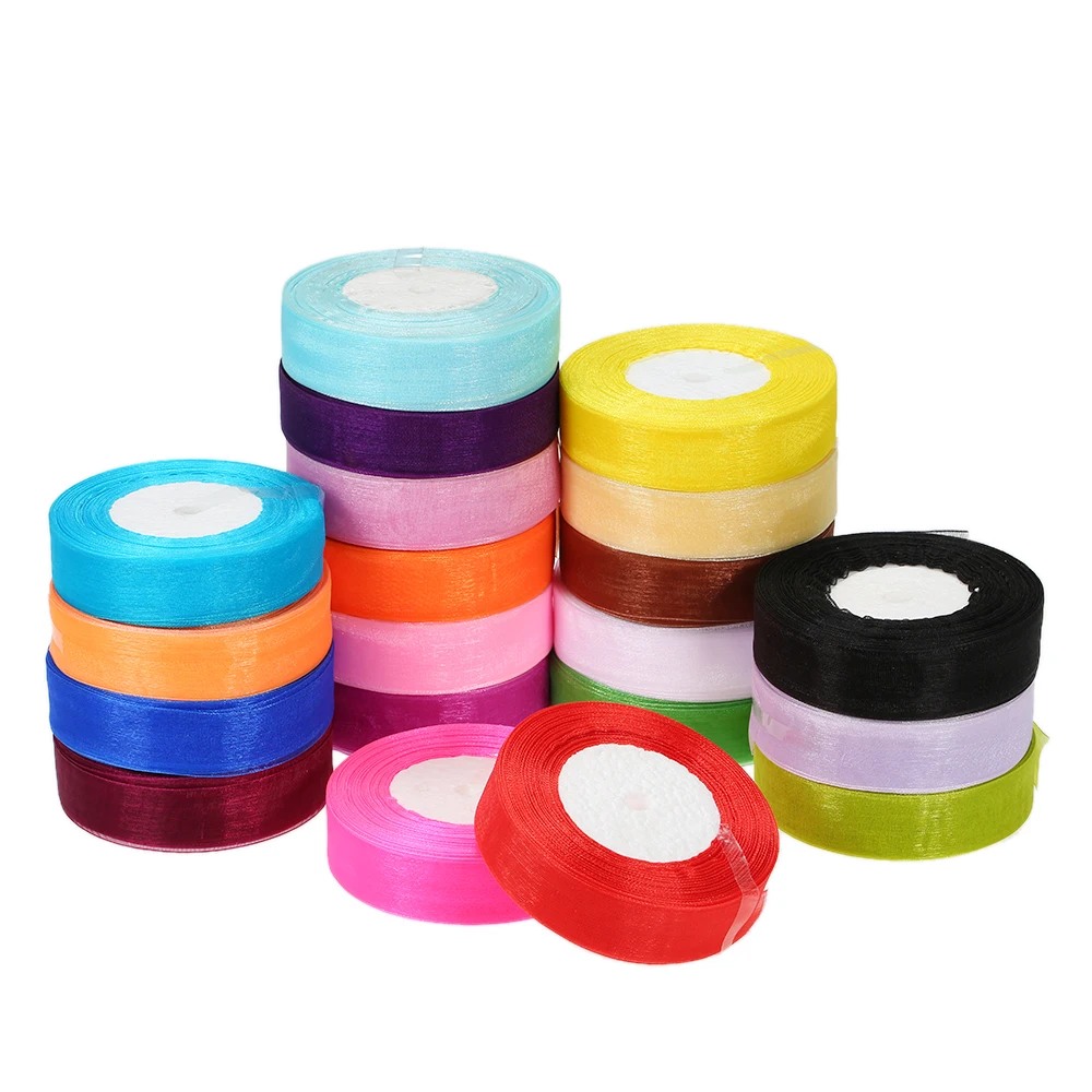 

25mm 50 Yards/Roll Silk Transparent Ribbon DIY Making Christmas Ribbons for Wedding Party Decoration Webbing Gifts Packing Belt