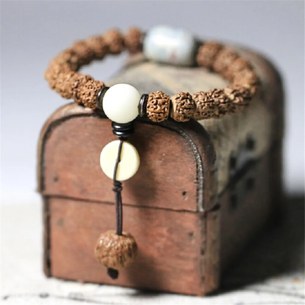 

7*9mm Natural Rudraksha Beads Bracelet Fashion Men Women's Single Circle Bracelet with Beautiful Shoushan Stone Charm Wholesale