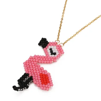 

ZWPON 2019 Handwork Miyuki Delica Beaded Flamingo Cactus Pendant Necklace for Women Gold Wire Wrapped Tassel Wholesale