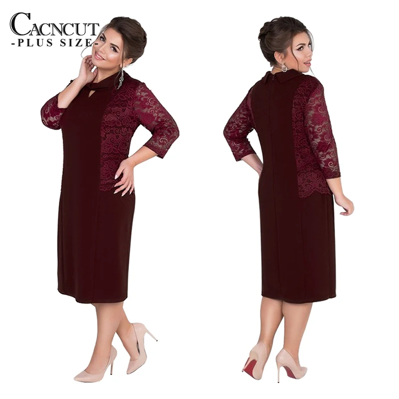 CACNCUT Plus Size Autumn Women Lace Dress Winter Big Large size Casual Office Work Dress Elegant Ladies Party Dress 5XL 6XL