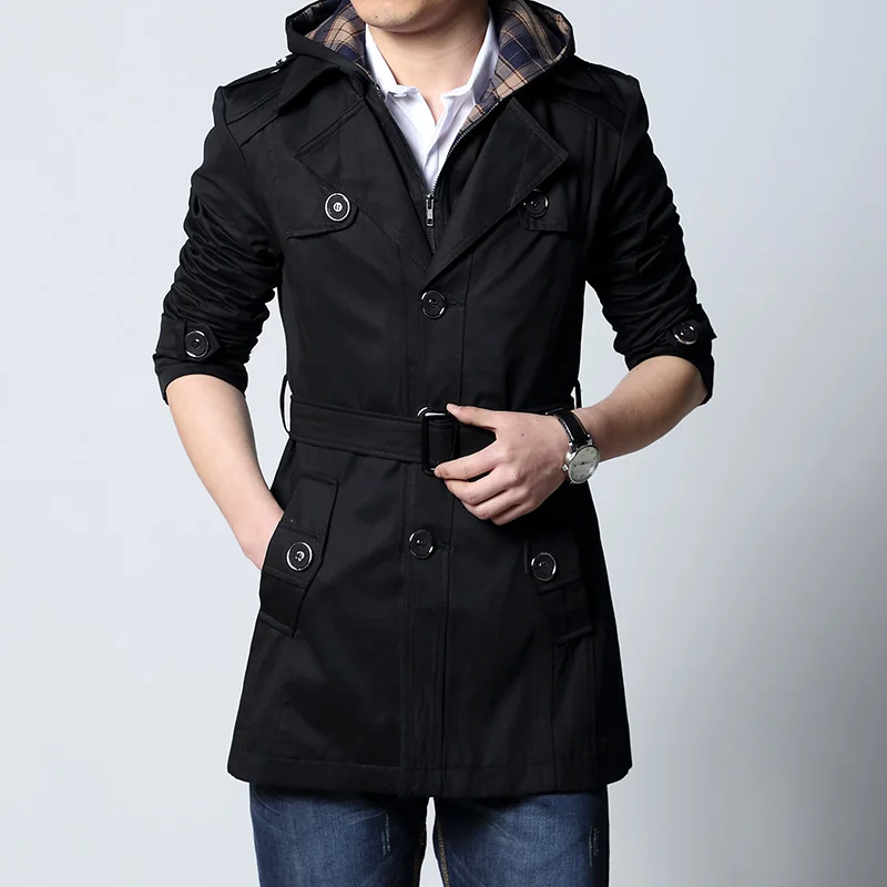 Модная верхняя одежда, длинное пальто, мужской Тренч, плюс размер 5XL, Мужская одежда, облегающий крой, черный и хаки