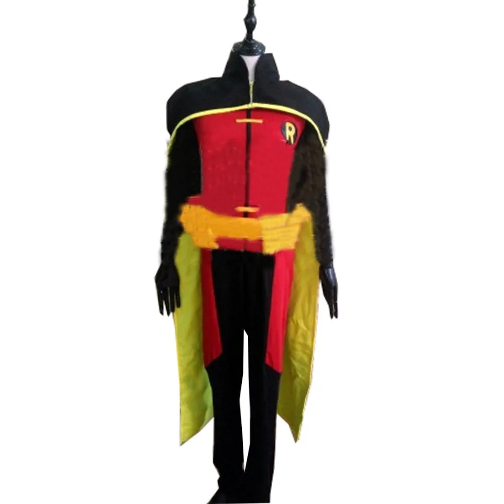 

2018 Adult Young Justice Robin Costume Uniform Black Cloak Jumpsuit For Men Halloween Cosplay Costume Outfit