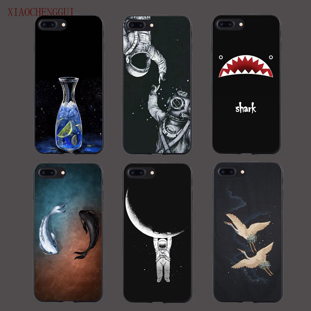 

2018 Newest Phone Cases For iPhone 7 7 Plus Case Fish Shark astronaut Bottle Bird Hard PC Back Cover For iPhone 8 6S Plus X 5s 5
