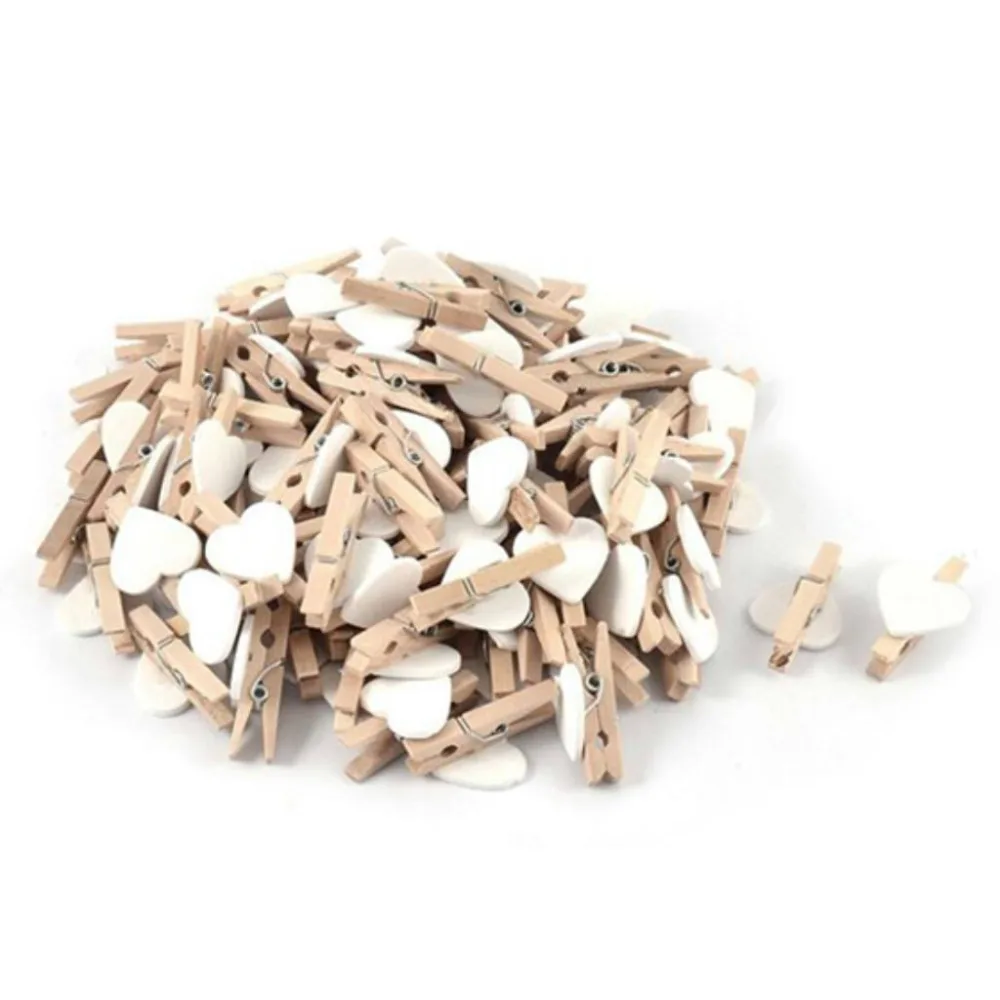 

New Small Mini Wooden Clothes Pegs / Decorative Pegs with Hearts , White