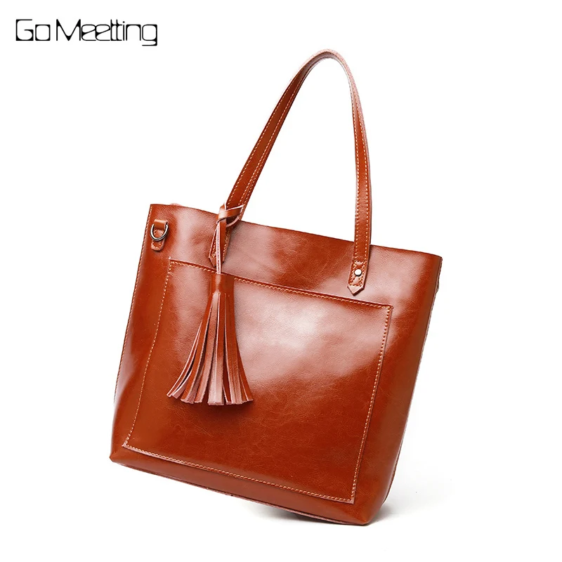 

Go Meetting Genuine Leather Women Handbags Big Tote Bags Female Fashion Designer High Quality Ladies Shoulder Messenger Bags