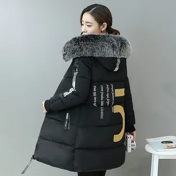 

Fashion Thick Winter Jacket Women Fur Hooded Casual Long Cotton Padded Coats Letter Patch Designs Parkas Warm Outerwear DJ39