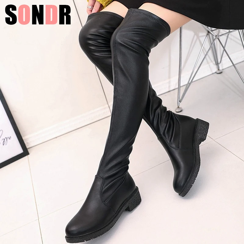 

2018women autumn winter long boots shoes women Casual flat Elasticity over the knee boots female size35-39