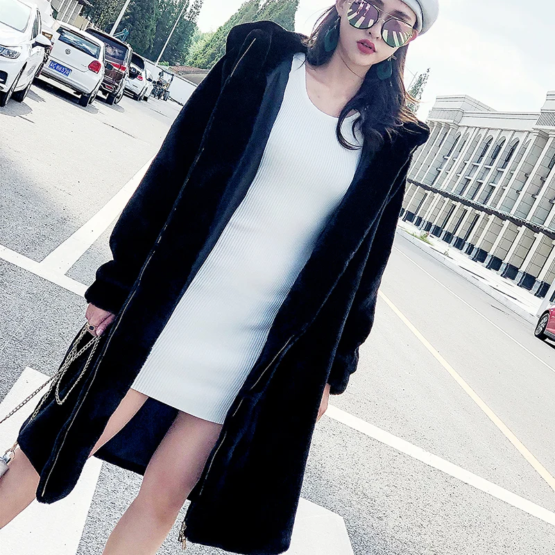 Colour Femmes Cheveux apricot Chaud Caramel Épaississement Femelle De black Hiver Lapin Long Lâche Capuchon Manteau Veste À 2018 Automne Faux Fourrure coréen Nouvelle YRB66n