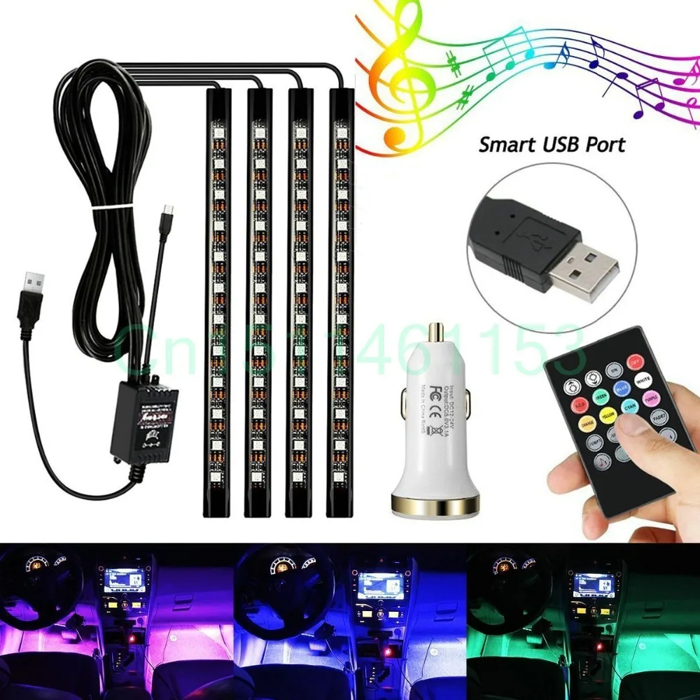 

4Pcs 48-LEDs Car Interior Atmosphere Decorative Lighting Kit, Multi Color With Sound Active Function Wireless Remote Control