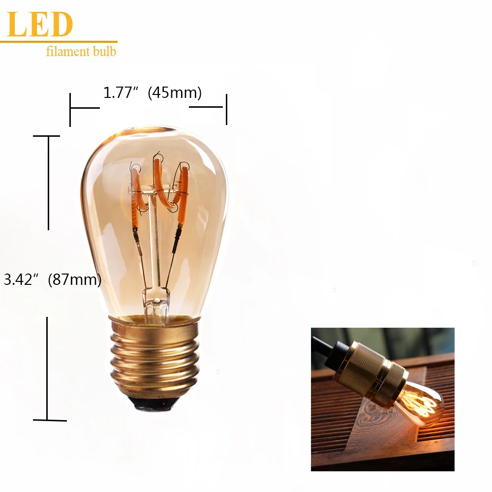 ST45 Янтарный Форма, 3 W диммируемая лампа edison светодиодный спиральная нить накаливания, супер теплый 2200 K, E26 E27 база, декоративные Бытовые освещение