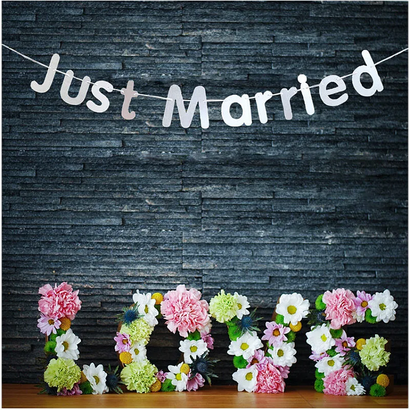 &quotJust Married&quot Флаг Баннер Винтаж Свадебные гирлянда из ткани Photo Booth Реквизит