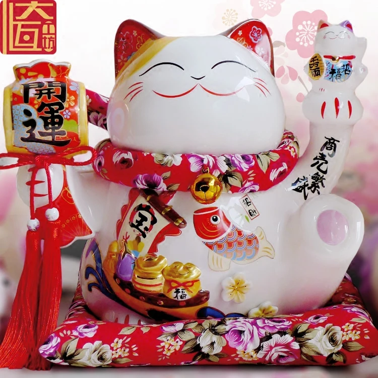 Черный Maneki Neko керамический счастливый кот с лютней домашний декор украшения креативные деловые подарки удача Кот Копилка фэншуй ремесло