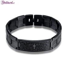 Браслеты для Для мужчин Религиозных Ювелирные изделия Писание Крест Иисуса Мода Нержавеющая сталь браслет пистолет черный мужской подарок Винтажные Ювелирные Изделия