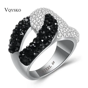 

Black and Clear Austria Crystal Cross Stainless Steel ring wedding engagement Zircon Rings Fashion women jewelry Accessories