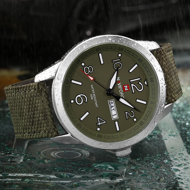 Luxury Brand NAVIFORCE Outdoor Sports Men Watch Army Green Military Mens Quartz Wristwatch Week Dis