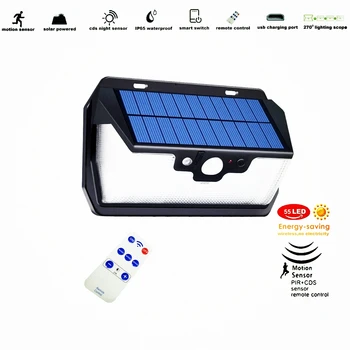 

55 leds Solar light remote control radar 3 side lighting usb port 2018 New lamp waterproof Outdoor Garden Yard Emergency s